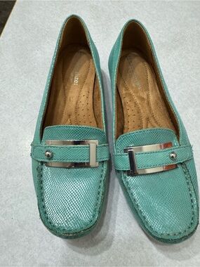 Women's Teal Slip-On Loafers with Metal Accent
